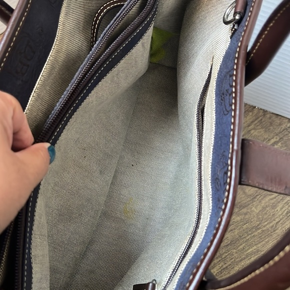 Dooney & Bourke Canvas Signature Double Handle Tote Leather Navy Blue Brown - Picture 15 of 17